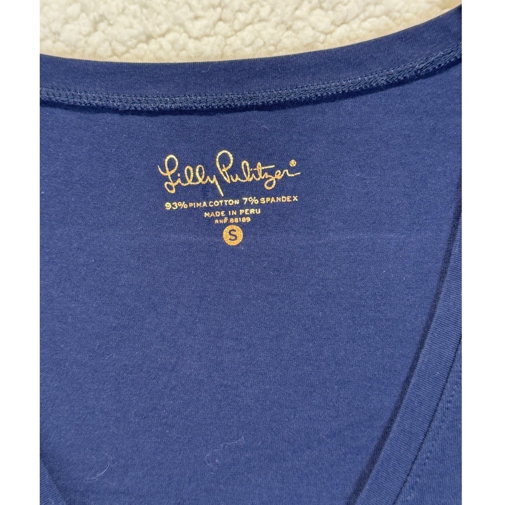 Lilly Pulitzer Navy Blue‎ Pima Cotton V-Neck Short Sleeve Tee Shirt Small - Picture 2 of 5